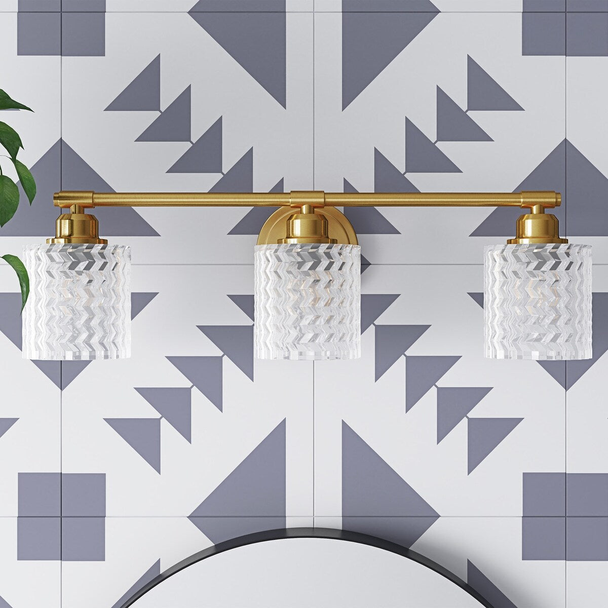 Applique murale moderne à 3 lumières avec abat-jour cylindrique en verre texturé pour salle de bain