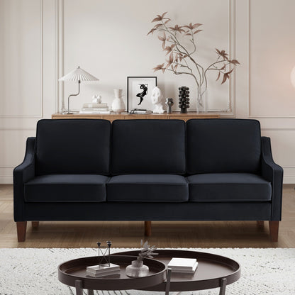 Canapé 3 places moderne avec accoudoirs arrondis et pieds en bois - 29,00 x 74,00 x 34,25