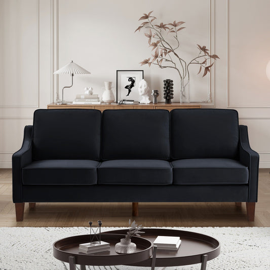 Canapé 3 places moderne avec accoudoirs arrondis et pieds en bois - 29,00 x 74,00 x 34,25