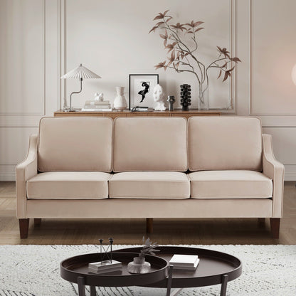 Canapé 3 places moderne avec accoudoirs arrondis et pieds en bois - 29,00 x 74,00 x 34,25