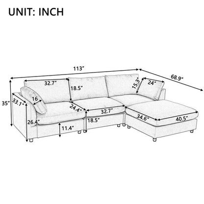 Canapé sectionnel convertible 3 places moderne, gris