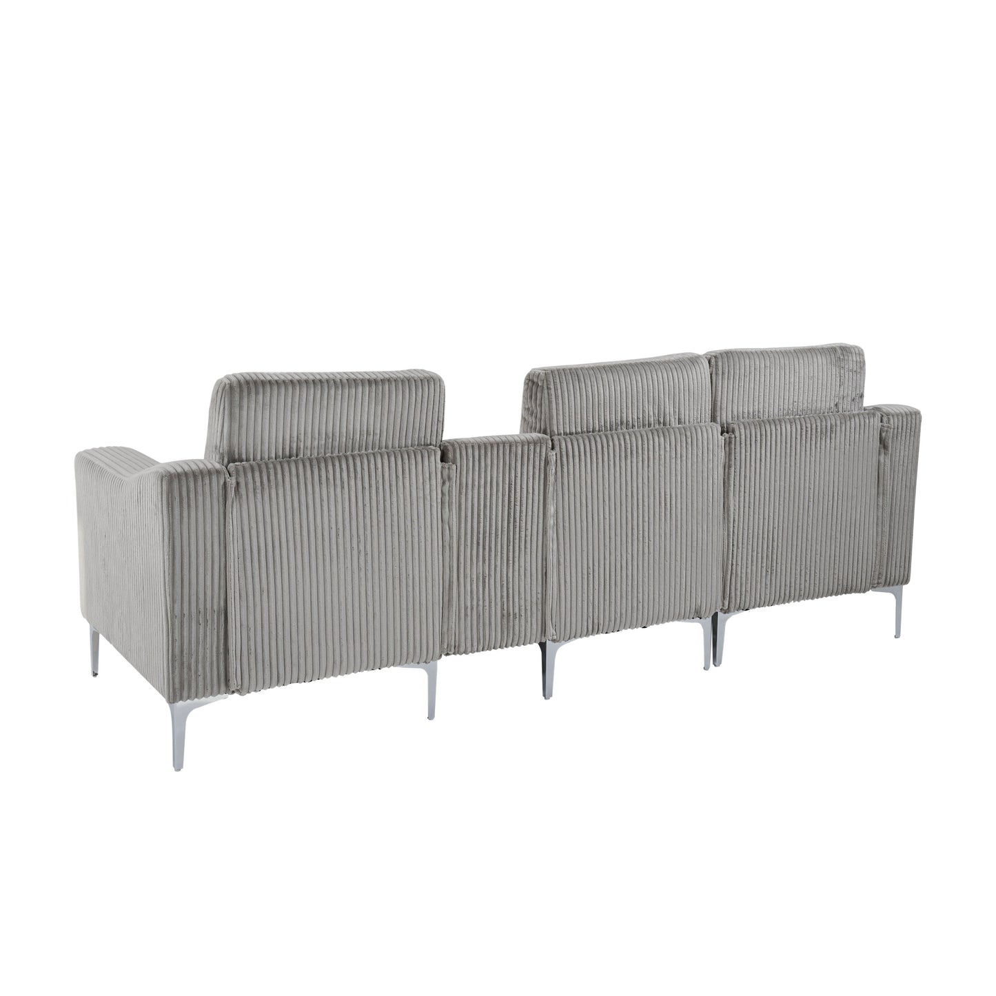 Canapé modulable moderne 3 places en velours côtelé avec ports USB et porte-gobelets pour salon d'appartement