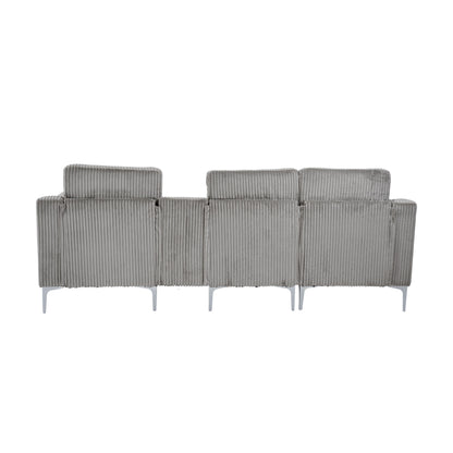 Canapé modulable moderne 3 places en velours côtelé avec ports USB et porte-gobelets pour salon d'appartement