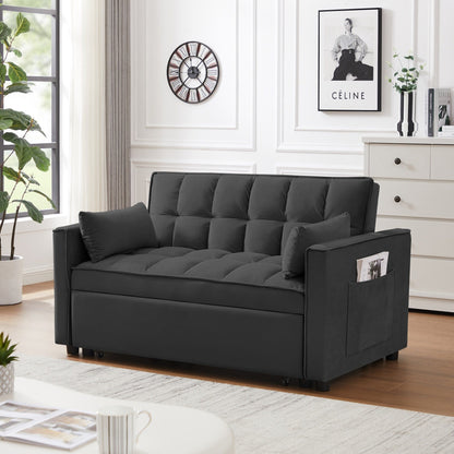 Canapé-lit futon convertible 3 en 1 en velours moderne avec lit gigogne