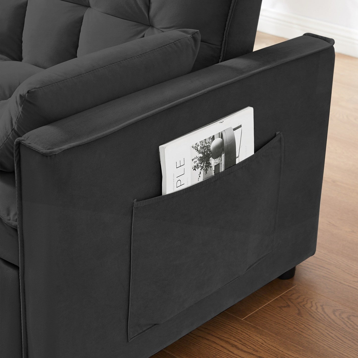 Canapé-lit futon convertible 3 en 1 en velours moderne avec lit gigogne