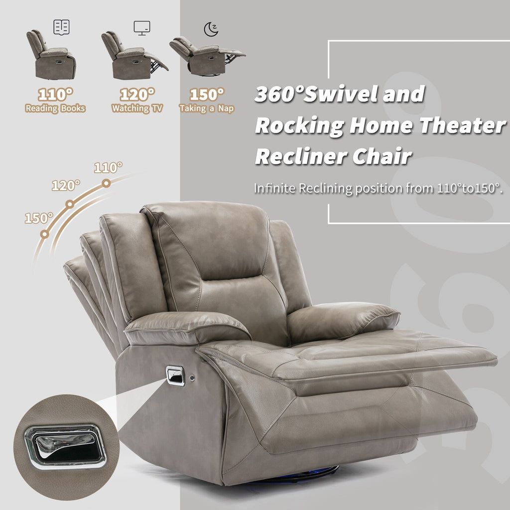 Fauteuil inclinable manuel pivotant à 360° moderne, fauteuil inclinable home cinéma avec bande lumineuse LED, canapé simple inclinable manuel