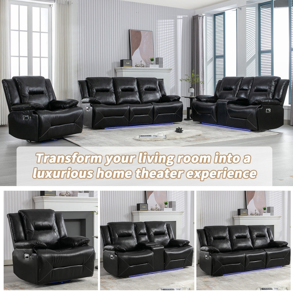 Fauteuil inclinable manuel pivotant à 360° moderne, fauteuil inclinable home cinéma avec bande lumineuse LED, canapé simple inclinable manuel