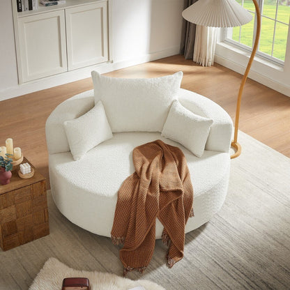 Fauteuil rond pivotant à 360° moderne avec 3 coussins amovibles pour salon