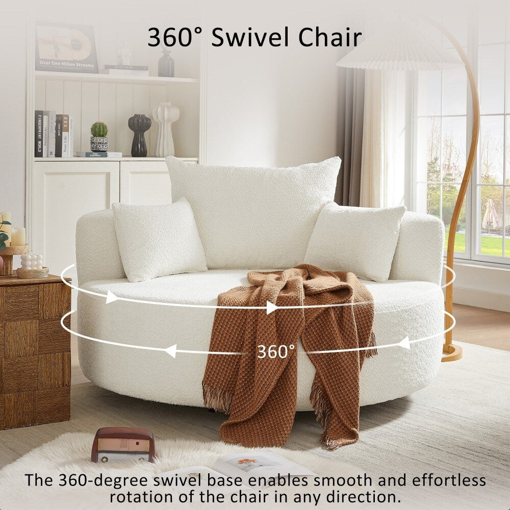 Fauteuil rond pivotant à 360° moderne avec 3 coussins amovibles pour salon