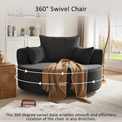 Fauteuil rond pivotant à 360° moderne avec 3 coussins amovibles pour salon