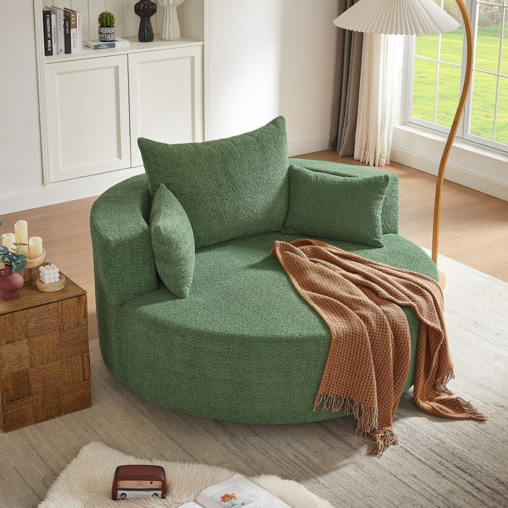 Fauteuil rond pivotant à 360° moderne avec 3 coussins amovibles pour salon