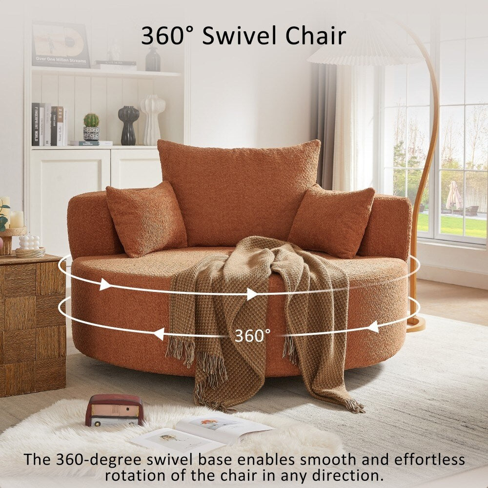 Fauteuil rond pivotant à 360° moderne avec 3 coussins amovibles pour salon