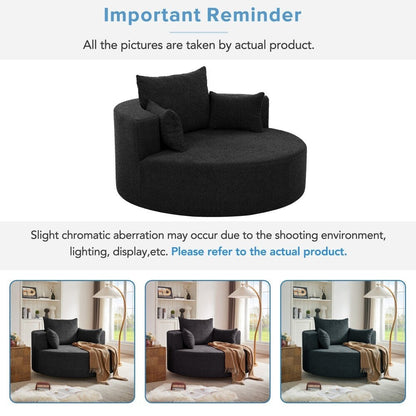 Fauteuil rond pivotant à 360° moderne avec 3 coussins amovibles pour salon