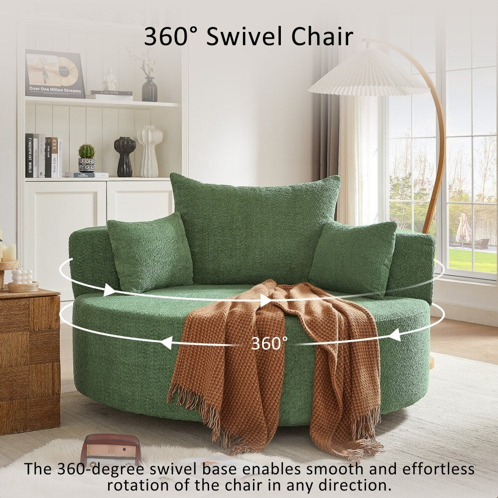 Fauteuil rond pivotant à 360° moderne avec 3 coussins amovibles pour salon