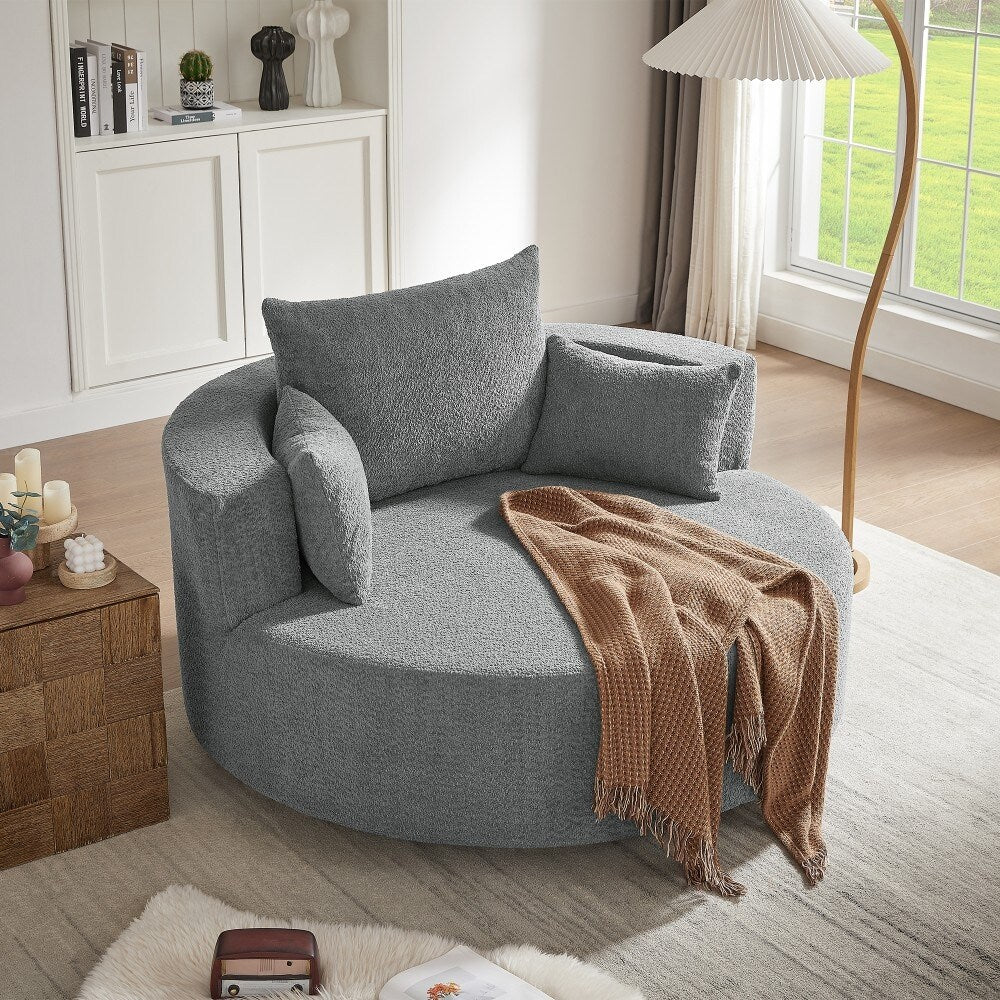 Fauteuil rond pivotant à 360° moderne avec 3 coussins amovibles pour salon