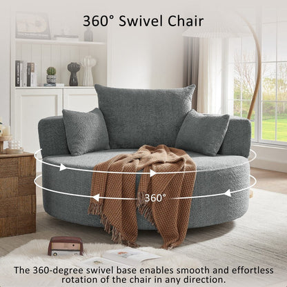 Fauteuil rond pivotant à 360° moderne avec 3 coussins amovibles pour salon