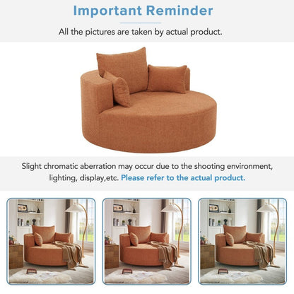Fauteuil rond pivotant à 360° moderne avec 3 coussins amovibles pour salon