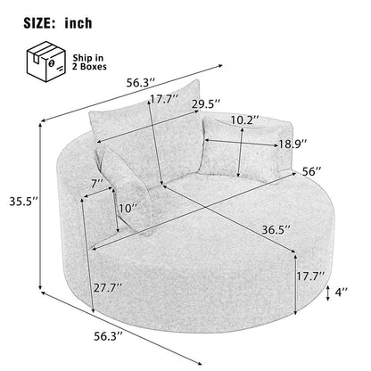 Fauteuil rond pivotant à 360° moderne avec 3 coussins amovibles pour salon