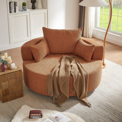 Fauteuil rond pivotant à 360° moderne avec 3 coussins amovibles pour salon