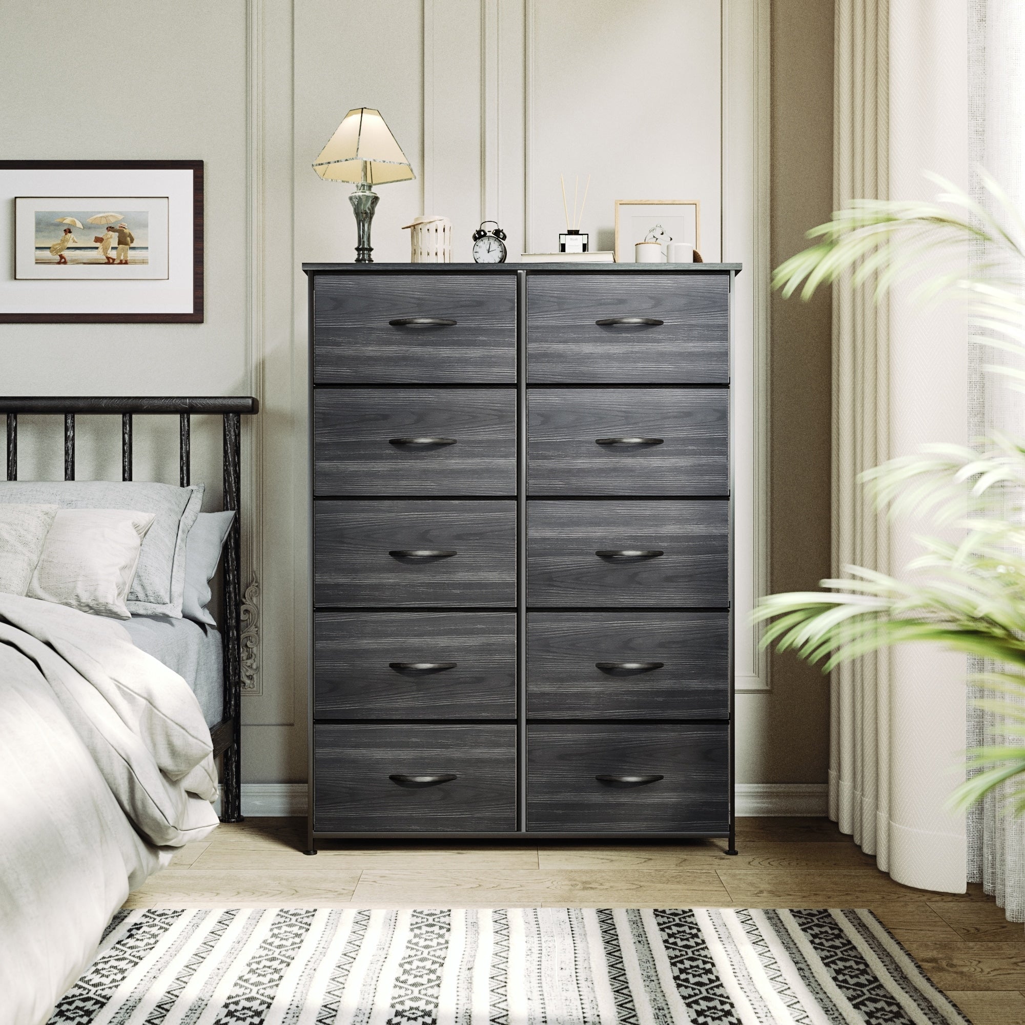 Commode moderne en tissu à 4/8/10 tiroirs avec plateau en bois