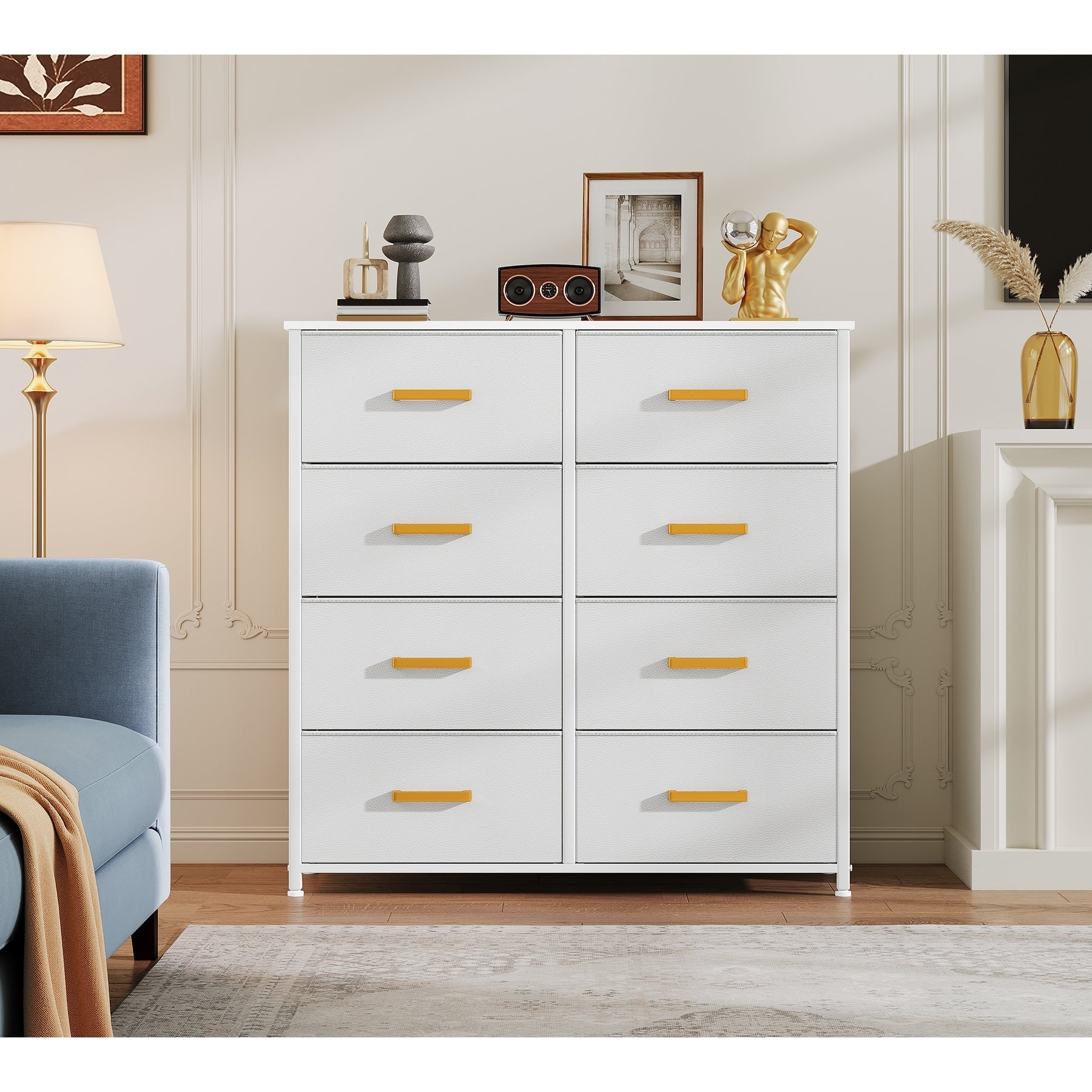 Commode moderne en tissu à 4/8/10 tiroirs avec plateau en bois