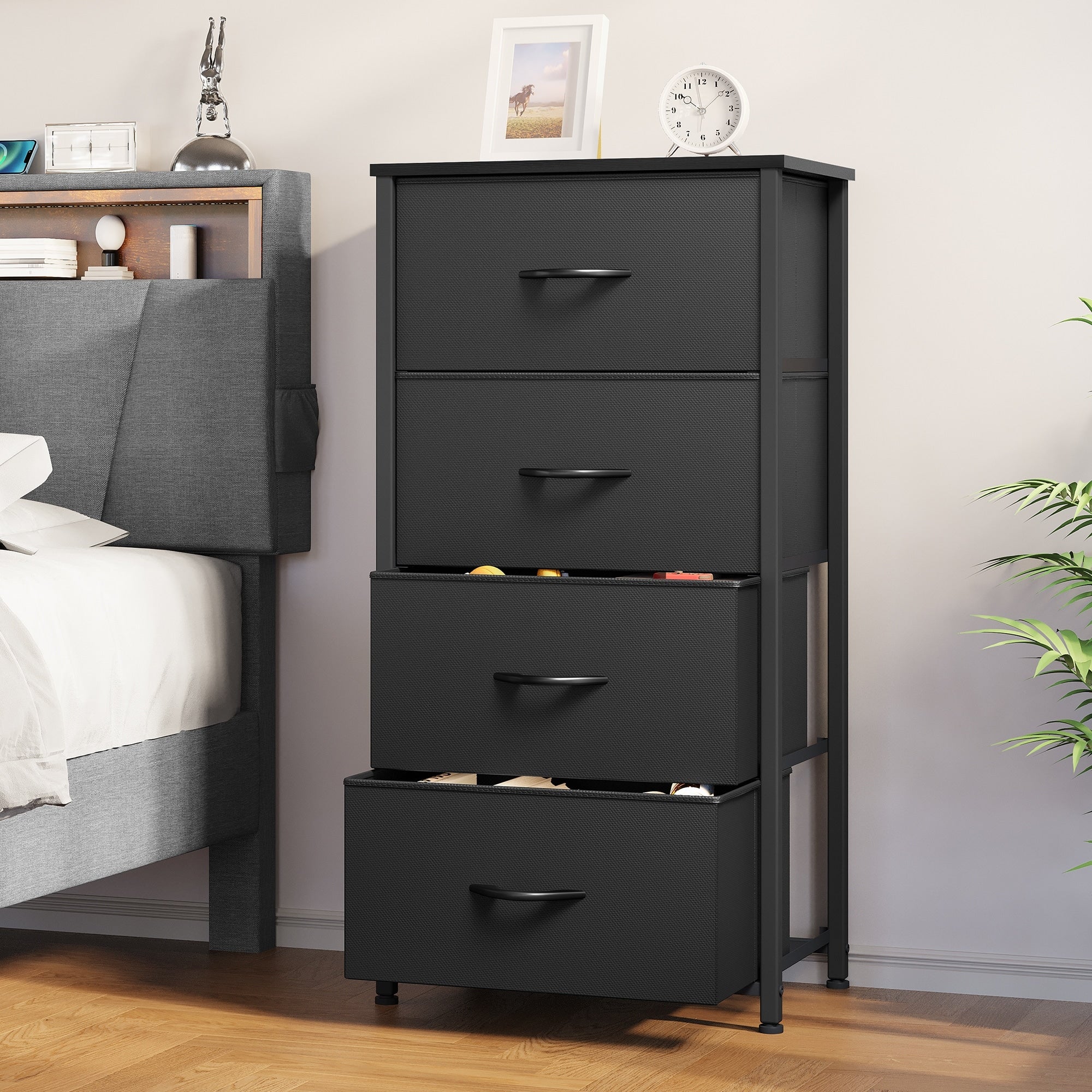 Commode moderne en tissu à 4/8/10 tiroirs avec plateau en bois