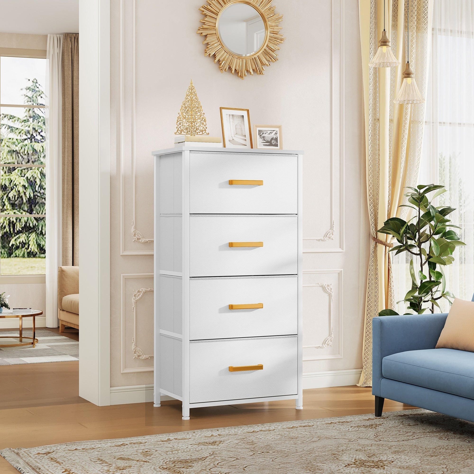 Commode moderne en tissu à 4/8/10 tiroirs avec plateau en bois