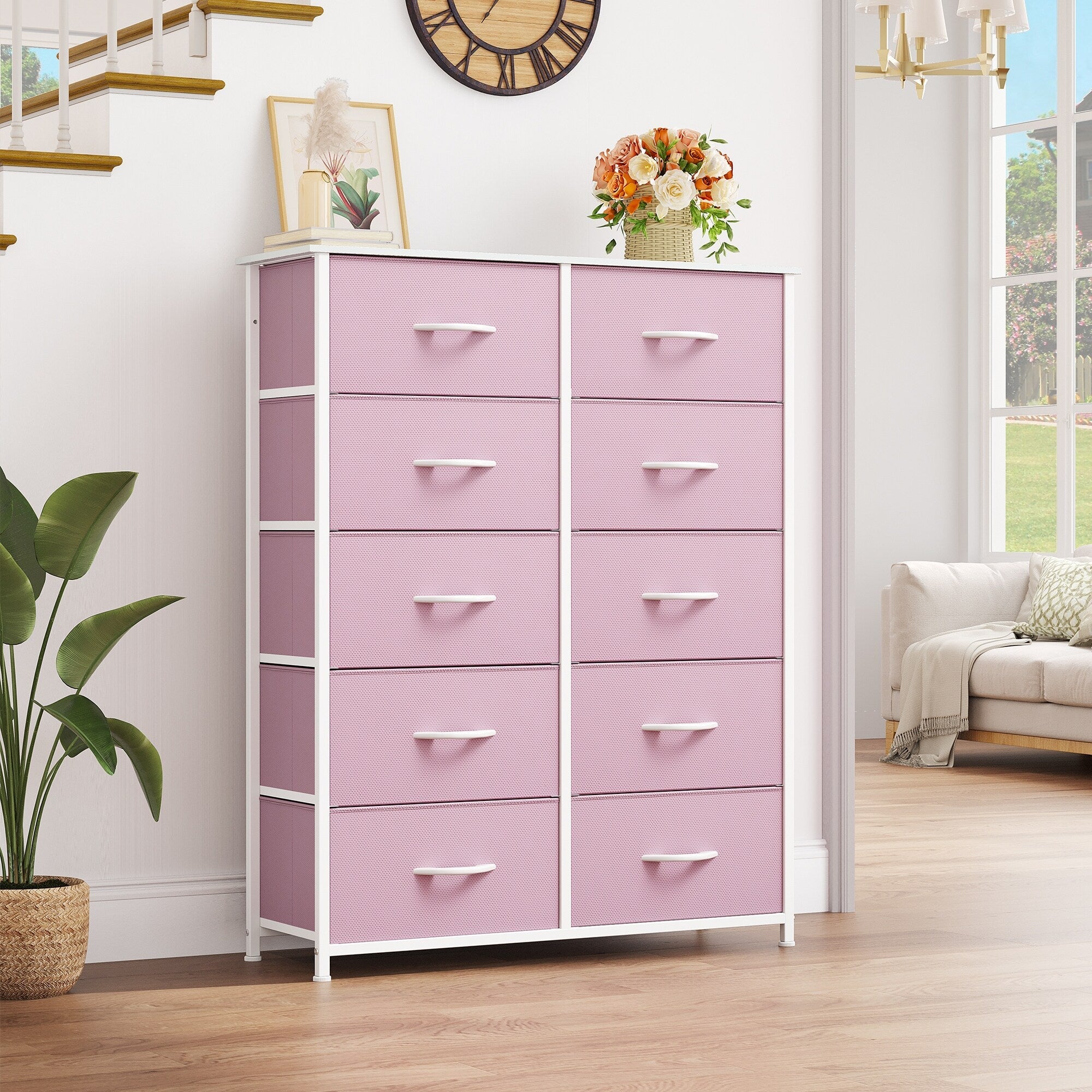 Commode moderne en tissu à 4/8/10 tiroirs avec plateau en bois
