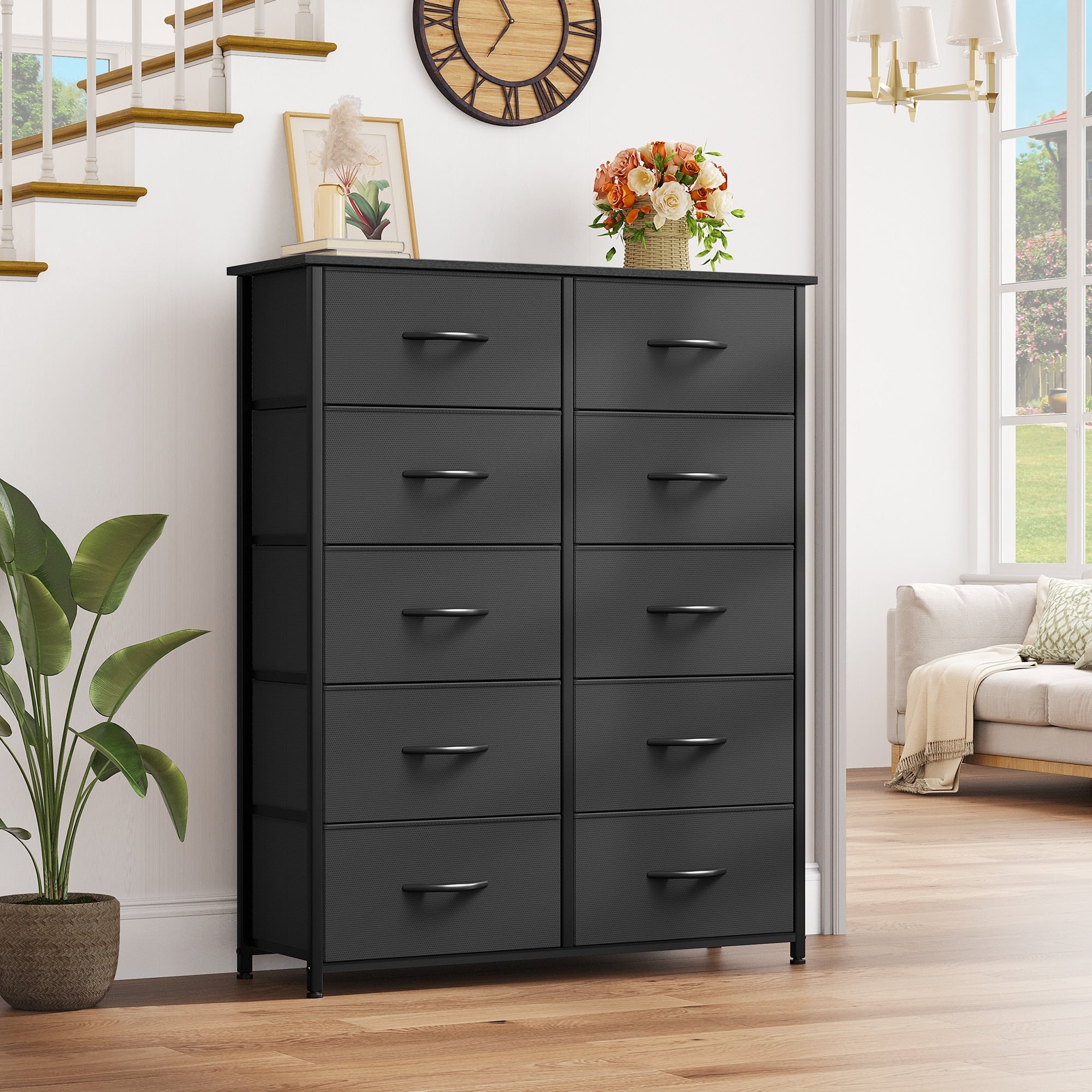 Commode moderne en tissu à 4/8/10 tiroirs avec plateau en bois