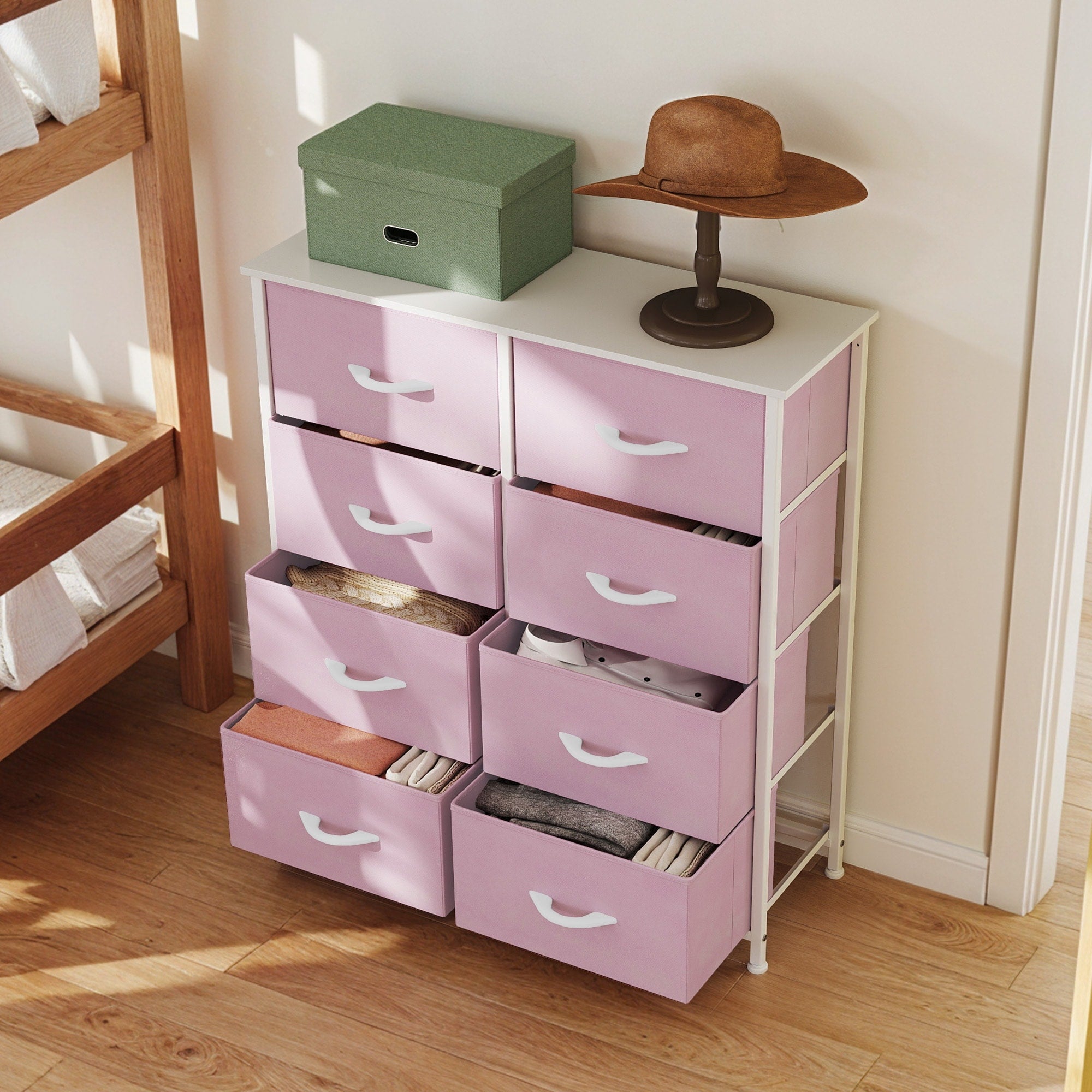 Commode moderne en tissu à 4/8/10 tiroirs avec plateau en bois