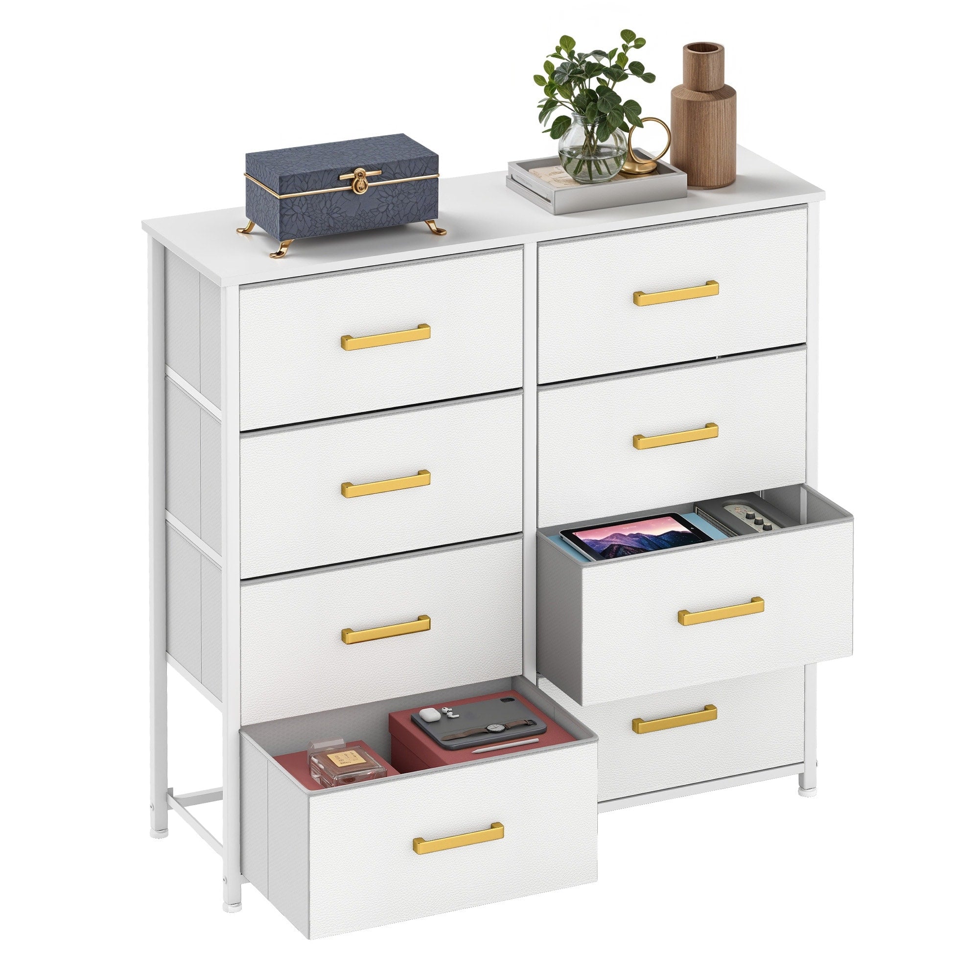 Commode moderne en tissu à 4/8/10 tiroirs avec plateau en bois