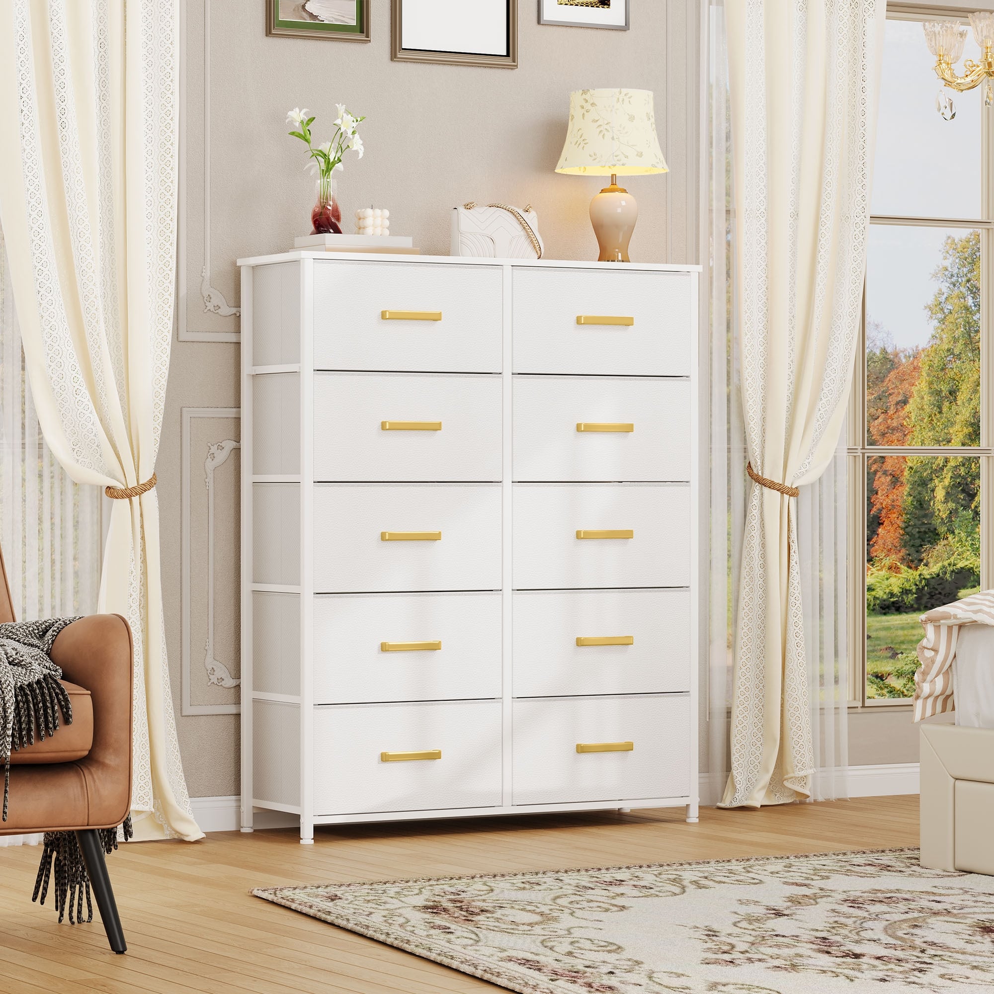 Commode moderne en tissu à 4/8/10 tiroirs avec plateau en bois