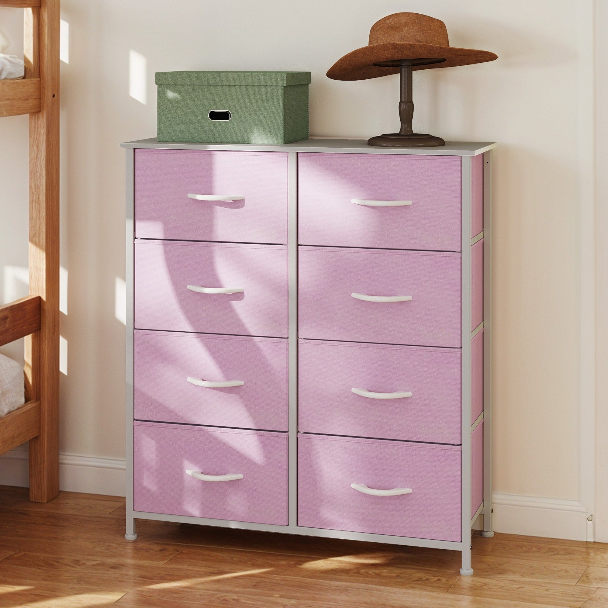 Commode moderne en tissu à 4/8/10 tiroirs avec plateau en bois