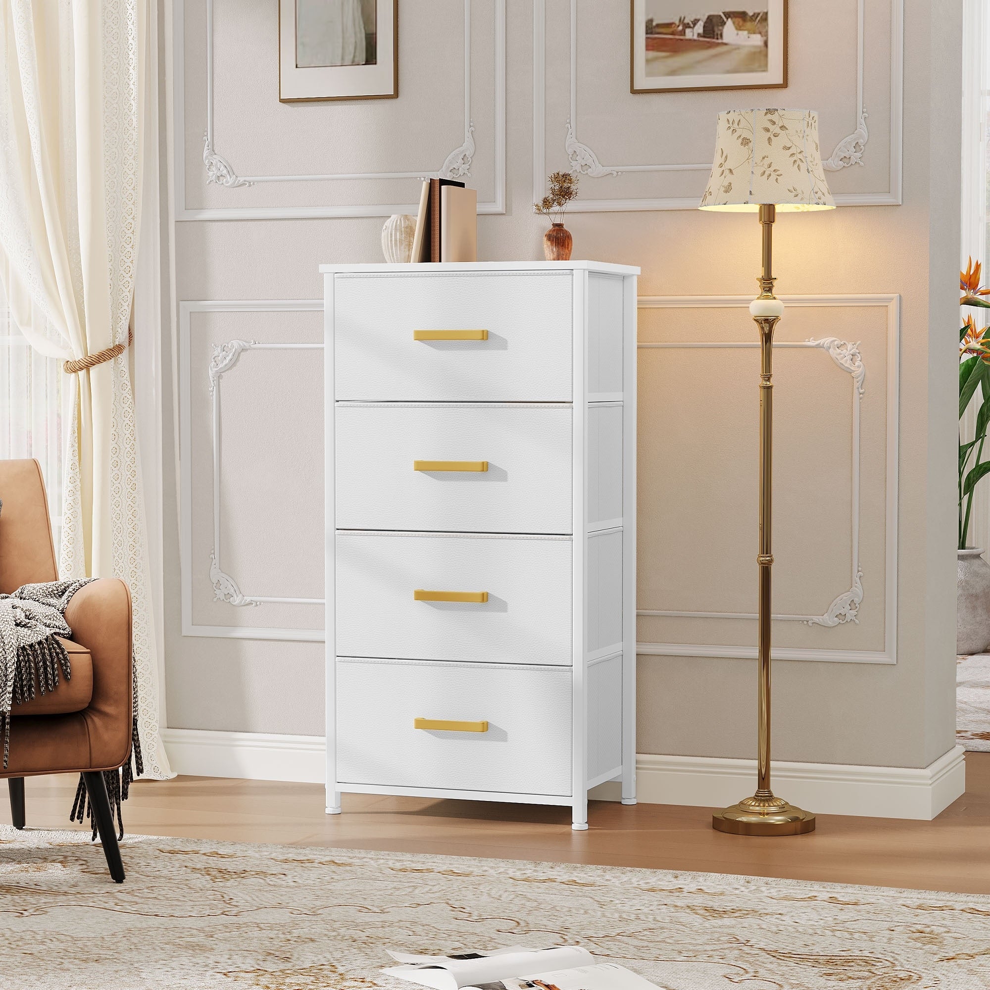 Commode moderne en tissu à 4/8/10 tiroirs avec plateau en bois