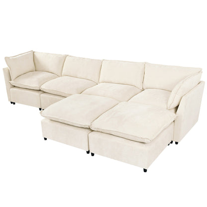 Canapé sectionnel modulaire moderne en U 6 pièces avec poufs amovibles et cadre en bois