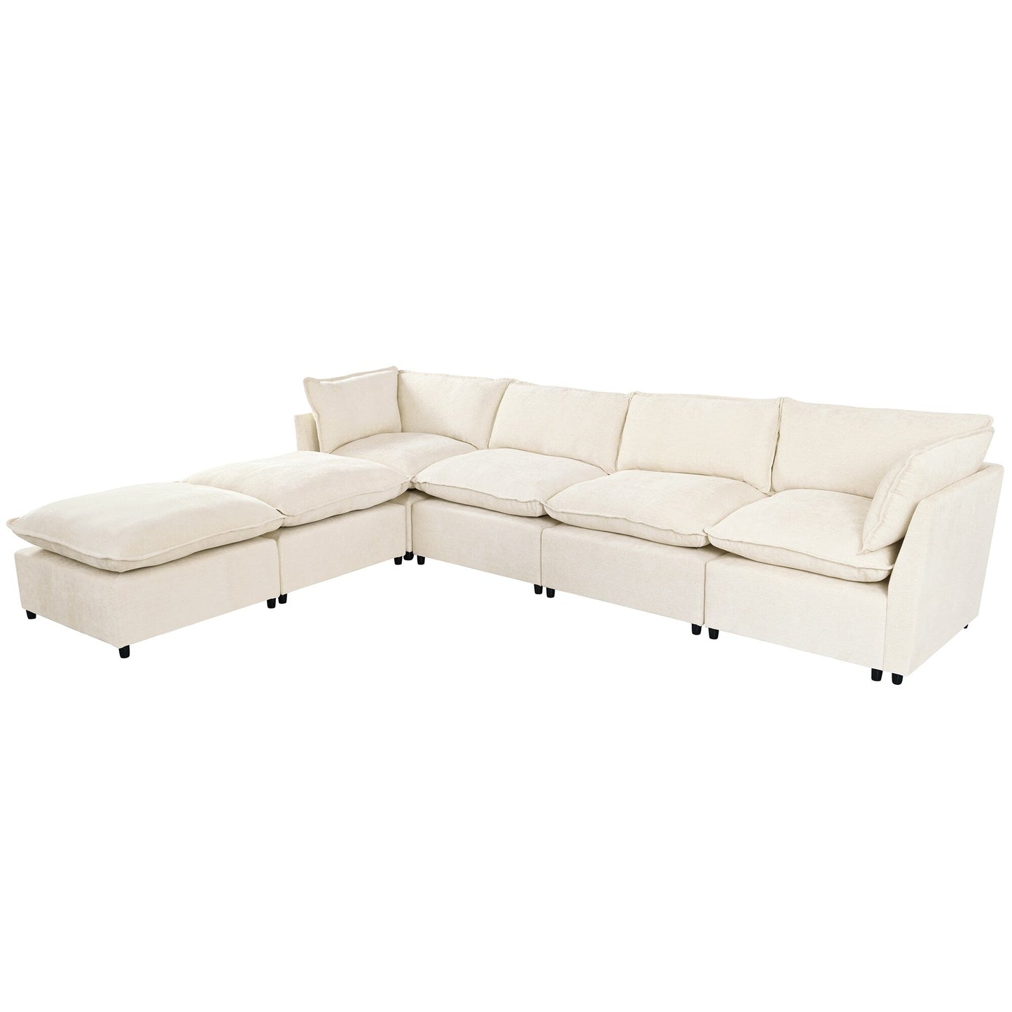 Canapé sectionnel modulaire moderne en U 6 pièces avec poufs amovibles et cadre en bois