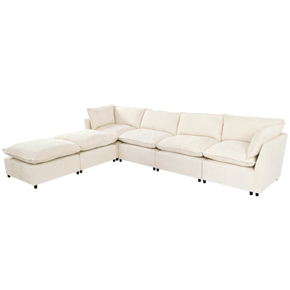 Canapé sectionnel modulaire moderne en U 6 pièces avec poufs amovibles et cadre en bois