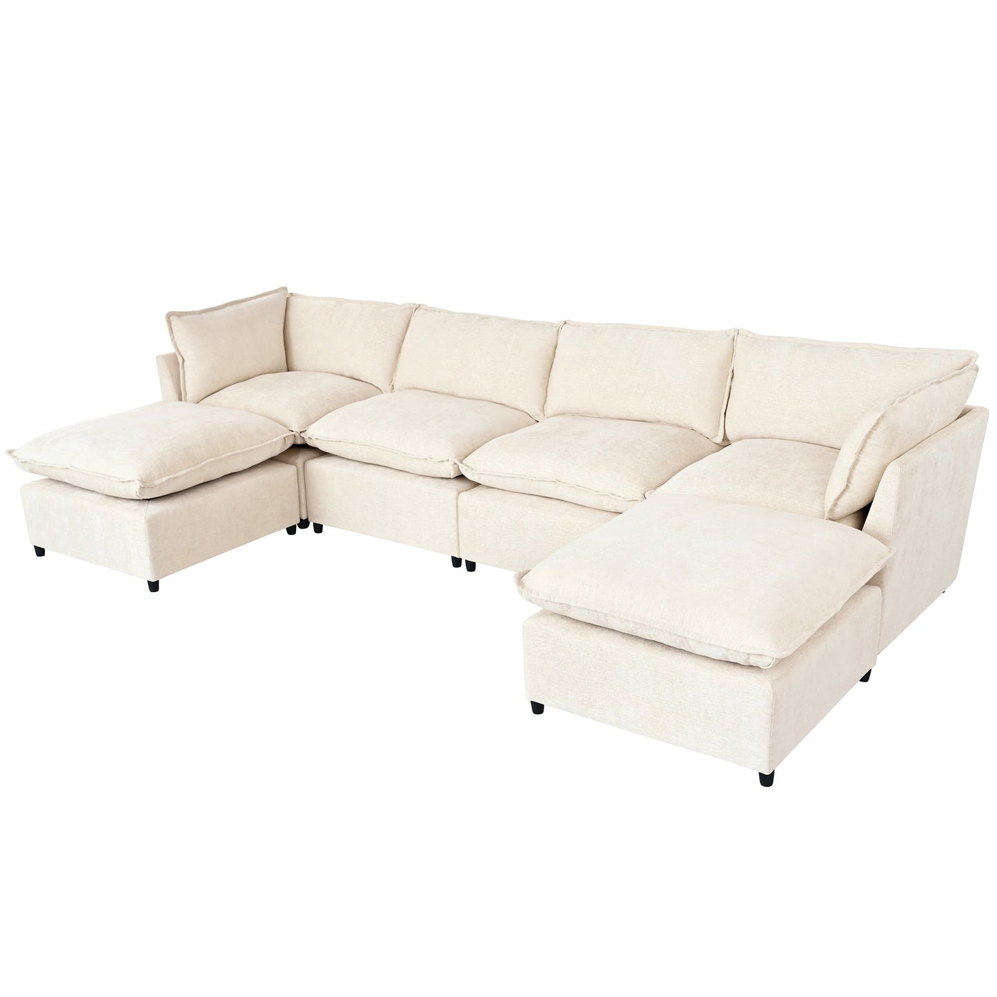 Canapé sectionnel modulaire moderne en U 6 pièces avec poufs amovibles et cadre en bois