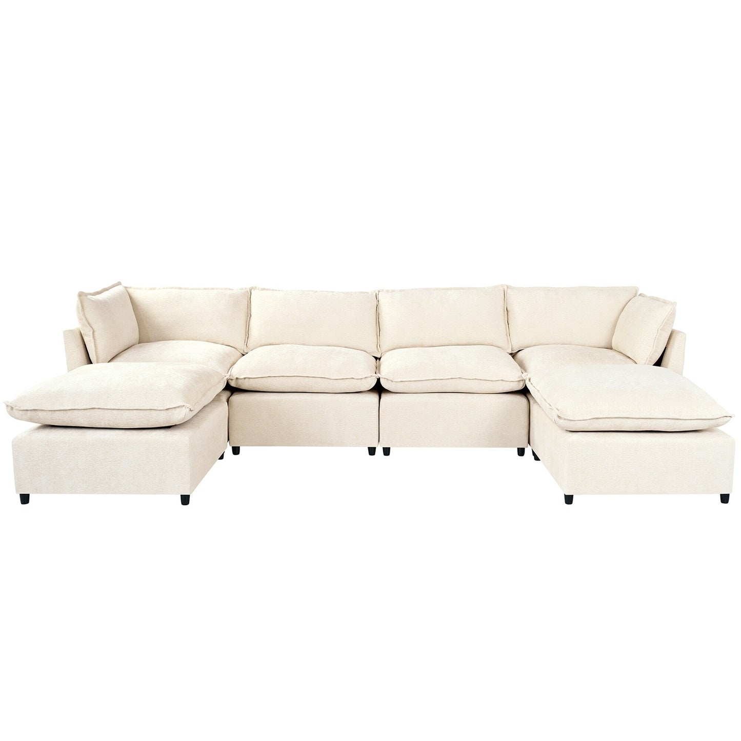 Canapé sectionnel modulaire moderne en U 6 pièces avec poufs amovibles et cadre en bois