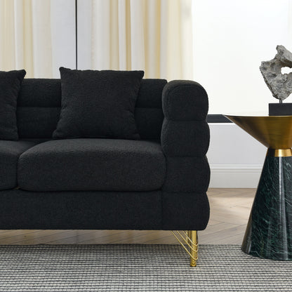 Canapé sectionnel moderne 3 places en tissu de 81 pouces avec pieds en métal doré et 3 coussins pour salon et chambre à coucher