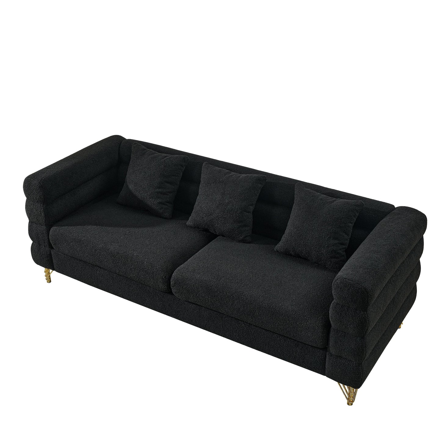 Canapé sectionnel moderne 3 places en tissu de 81 pouces avec pieds en métal doré et 3 coussins pour salon et chambre à coucher