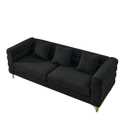 Canapé sectionnel moderne 3 places en tissu de 81 pouces avec pieds en métal doré et 3 coussins pour salon et chambre à coucher