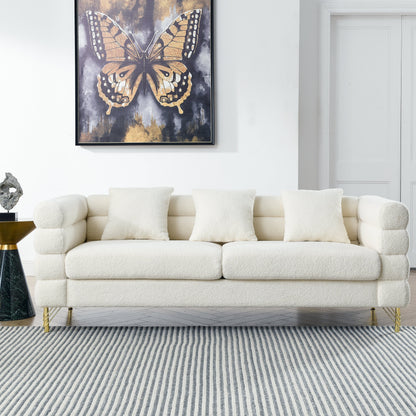 Canapé sectionnel moderne 3 places en tissu de 81 pouces avec pieds en métal doré et 3 coussins pour salon et chambre à coucher