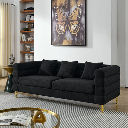 Canapé sectionnel moderne 3 places en tissu de 81 pouces avec pieds en métal doré et 3 coussins pour salon et chambre à coucher