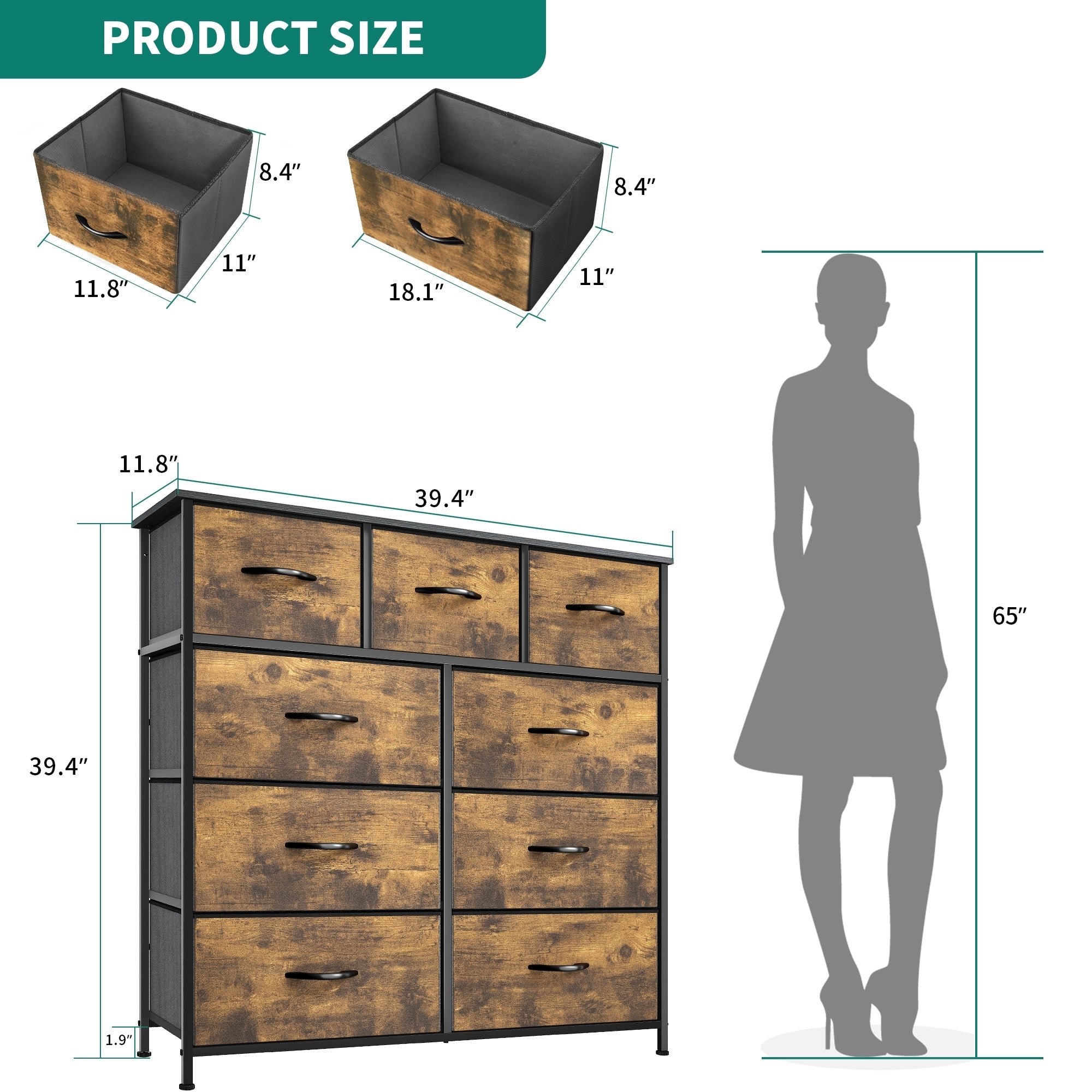 Commode de chambre moderne à 9 tiroirs avec tour de rangement