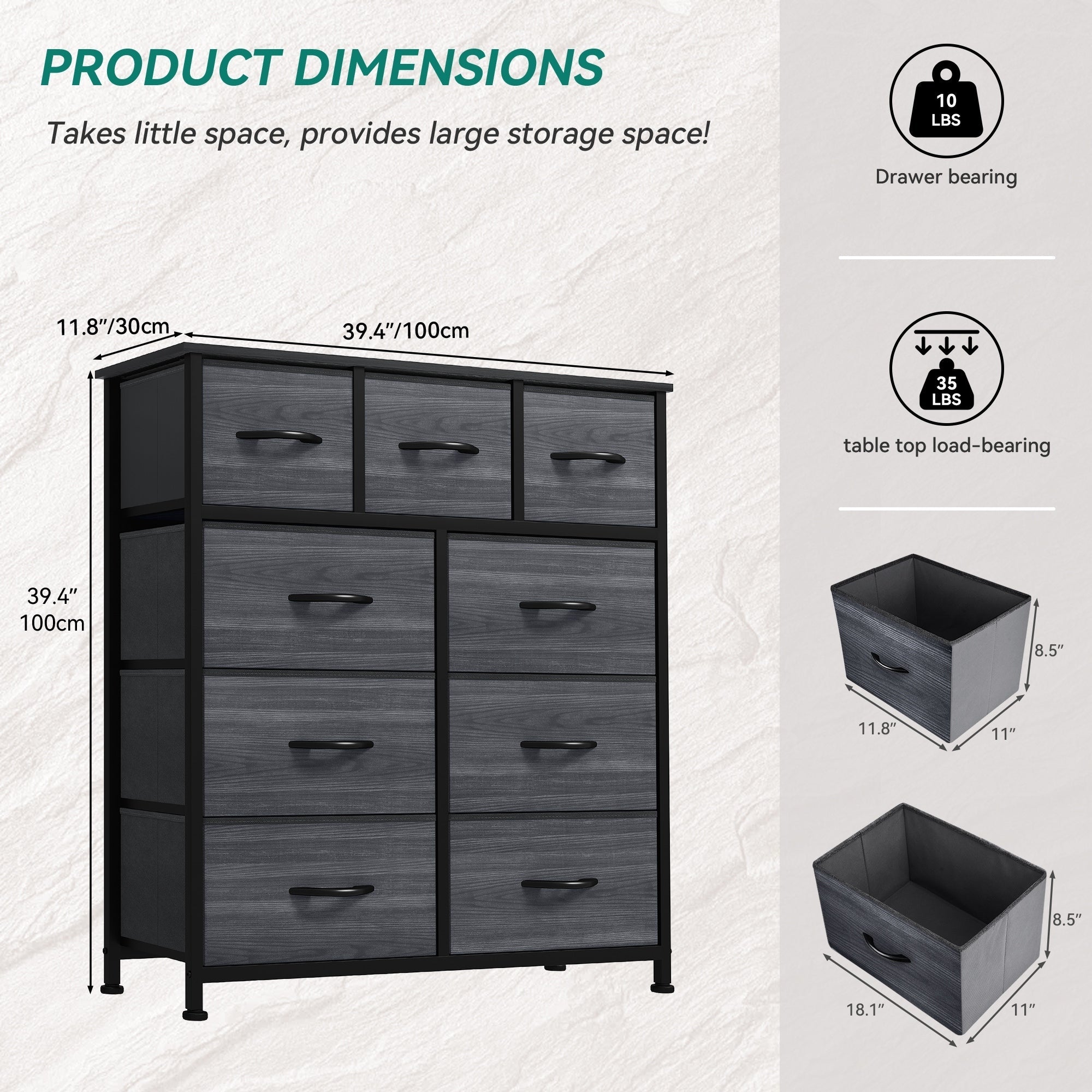 Commode de chambre moderne à 9 tiroirs avec tour de rangement