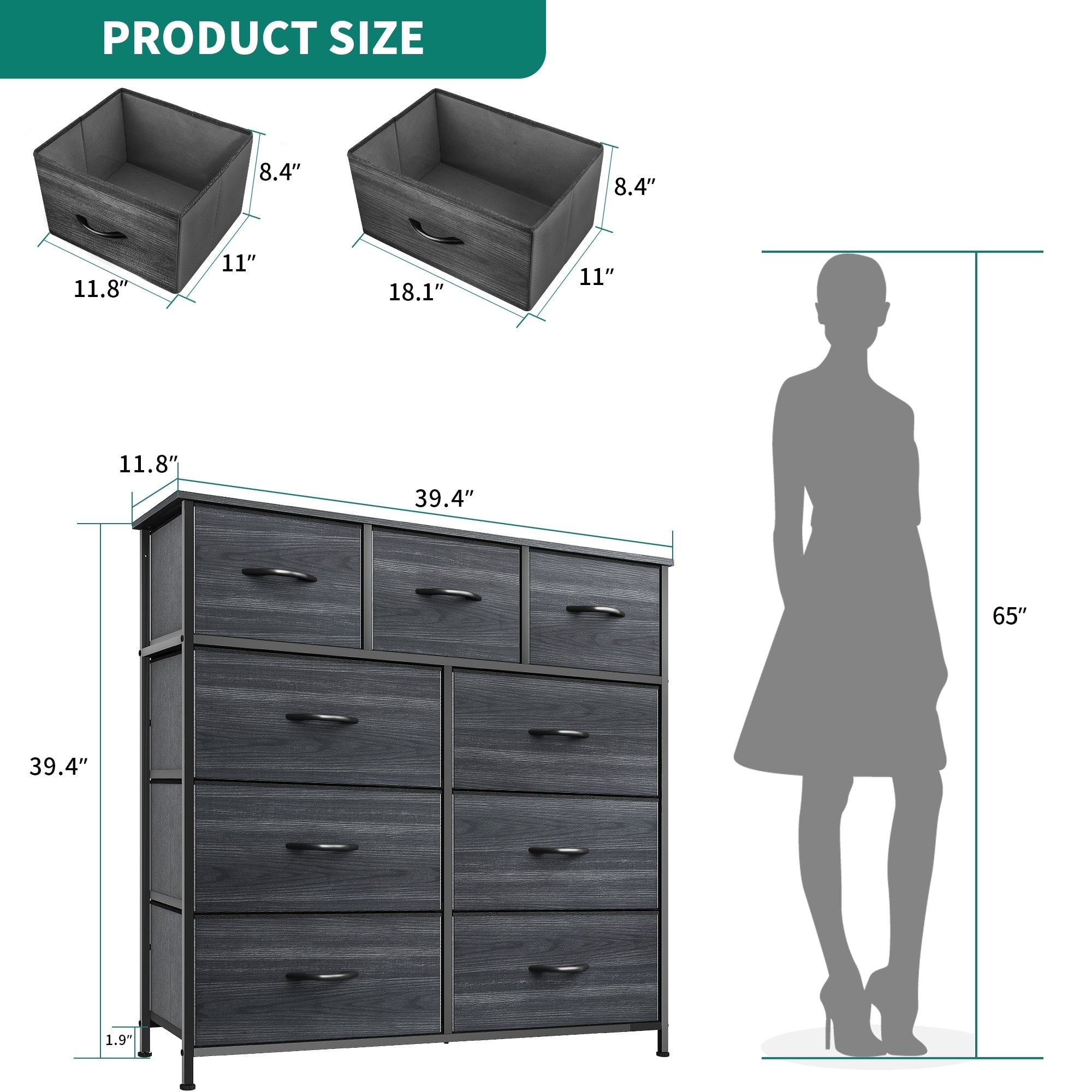 Commode de chambre moderne à 9 tiroirs avec tour de rangement