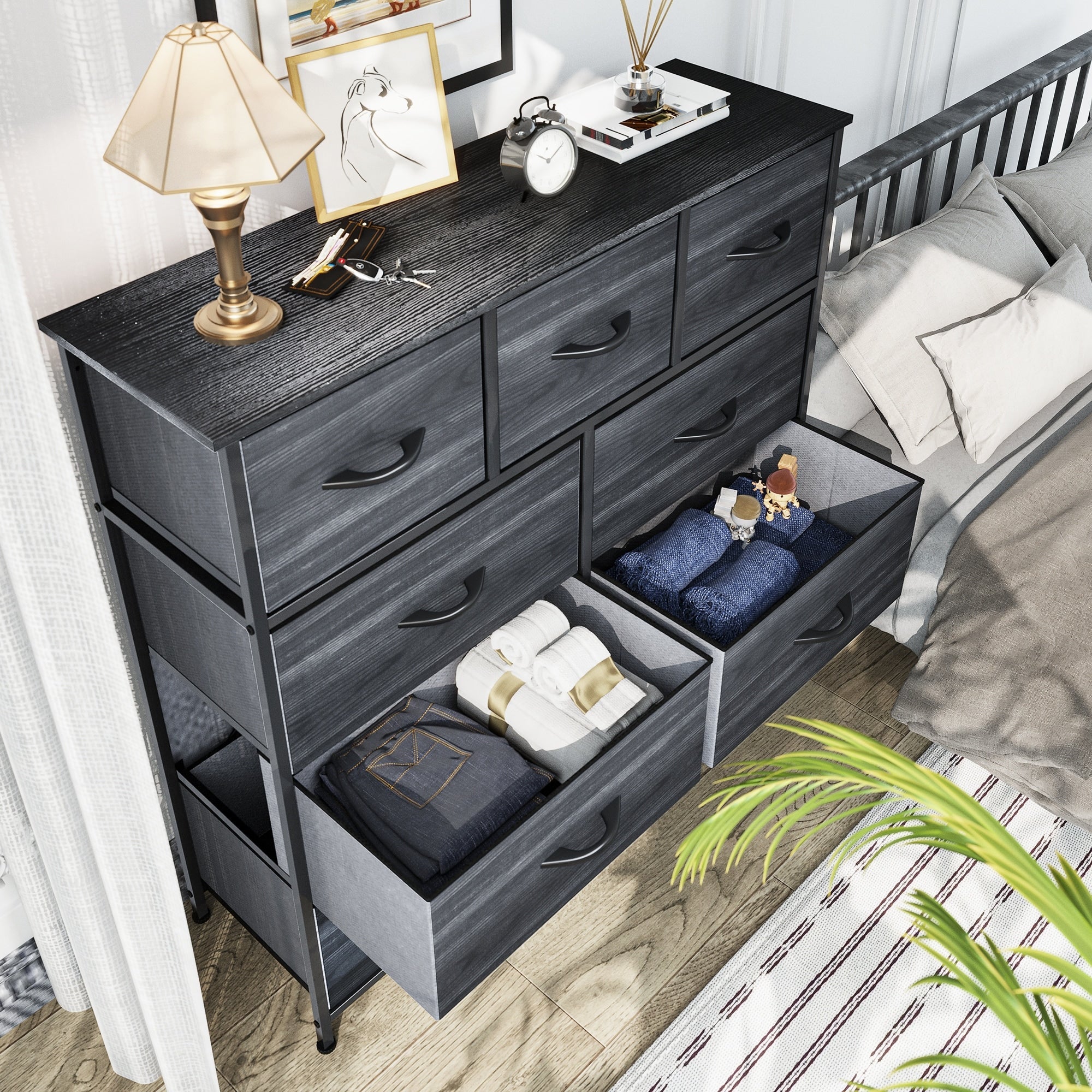 Commode de chambre moderne à 9 tiroirs avec tour de rangement