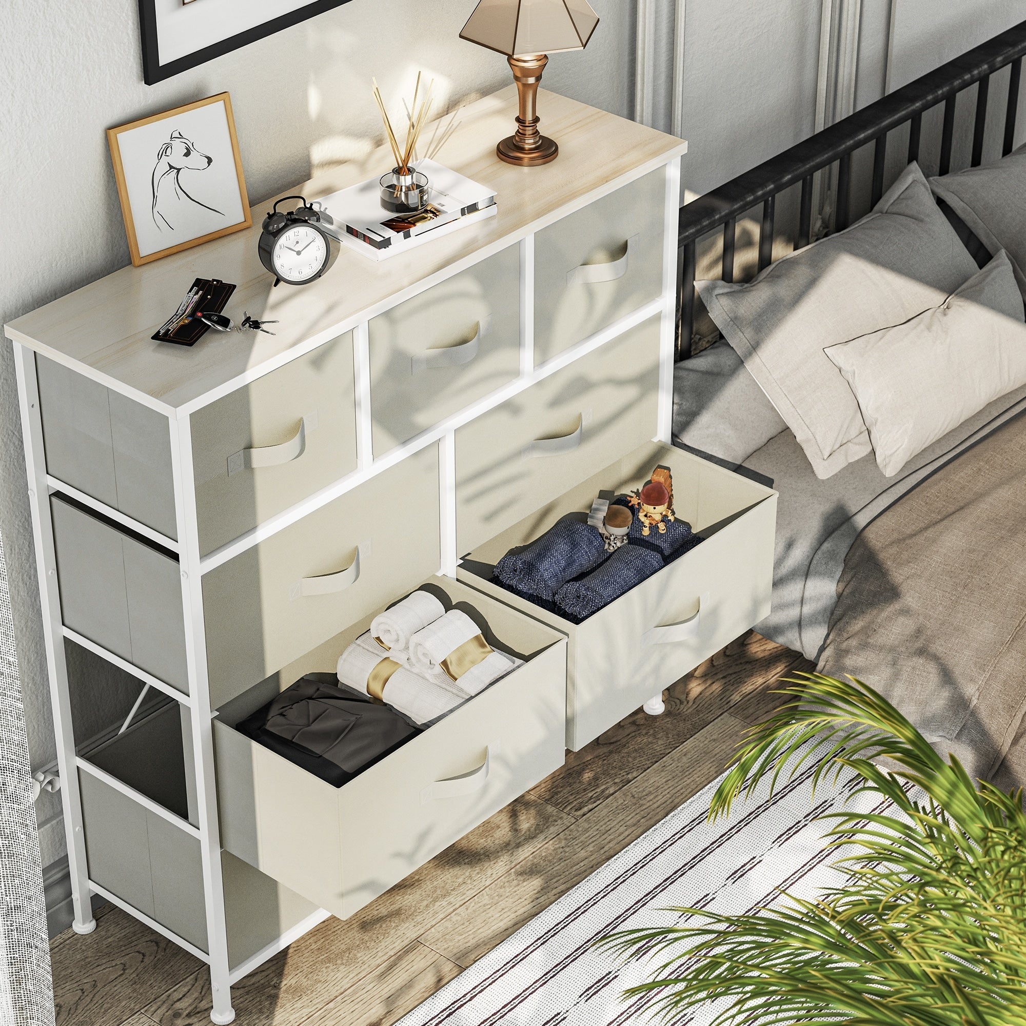 Commode de chambre moderne à 9 tiroirs avec tour de rangement