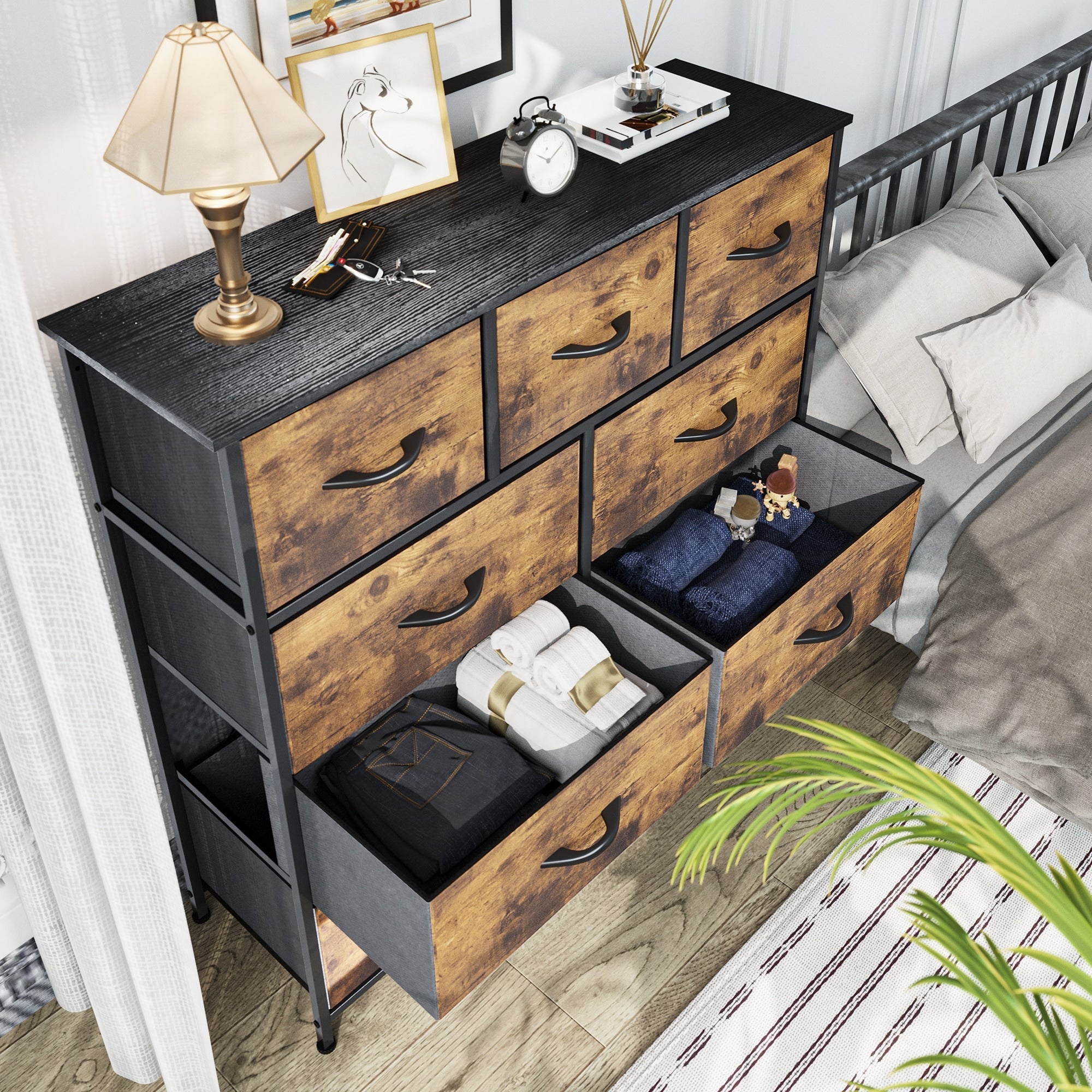 Commode de chambre moderne à 9 tiroirs avec tour de rangement